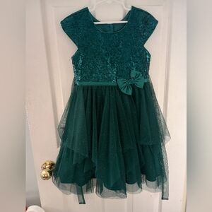 Jona Michelle Forest Green Sequin Girls Dress
